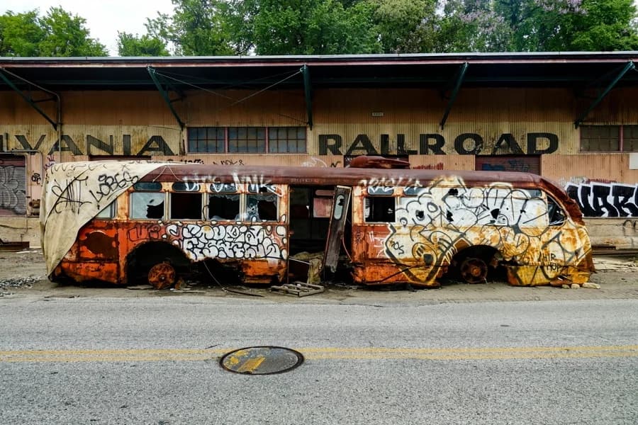 Trashed bus